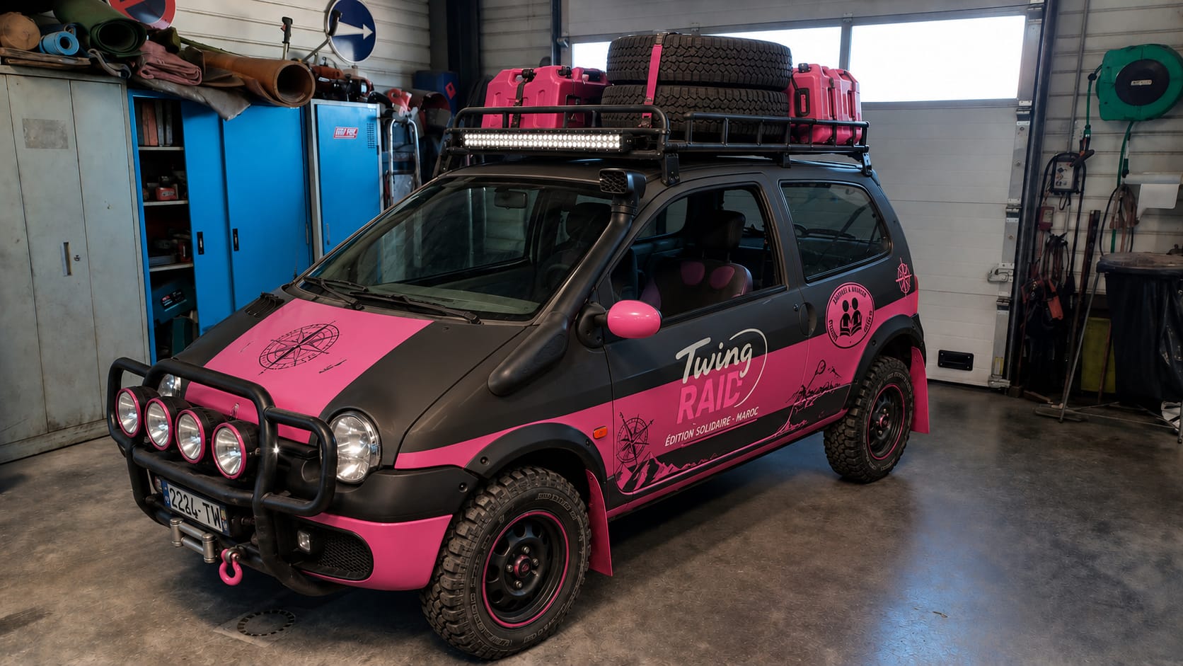 Photo de la Twingo equipee pour le rallye raid